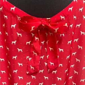 OLD NAVY RED & WHITE DOG PRINT BLOUSE PUFF SHORT SLEEVES BACK BOW TOP SIZE XL